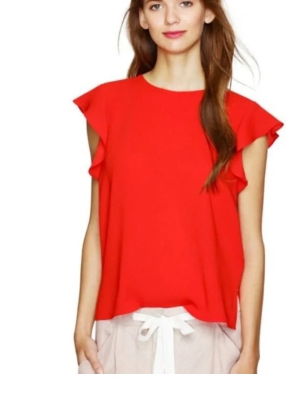 Babaton Vibrant Red Flutter Sleeve Blouse, Sz S.